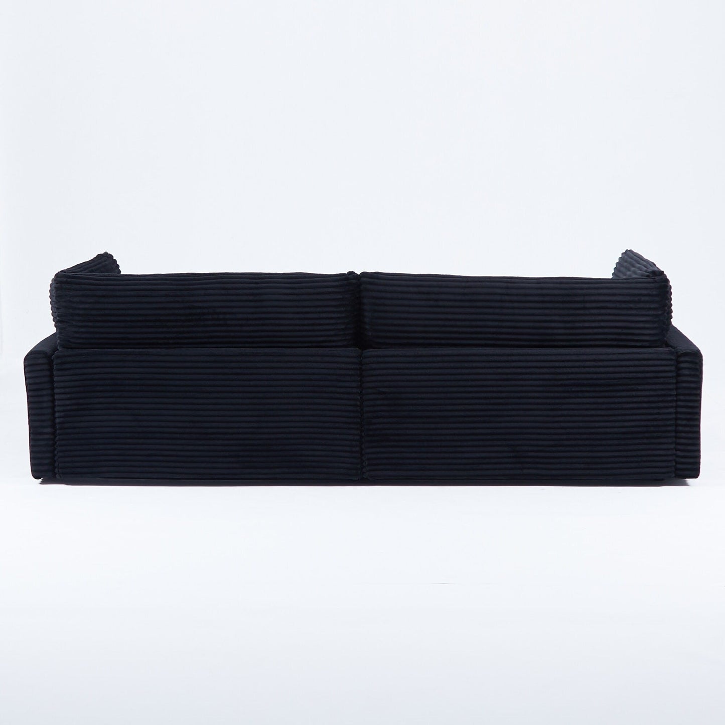 Canapé en velours côtelé noir de 112 pouces : deux coussins décoratifs, quatre dossiers, ouvrant un nouveau style pour l'espace décontracté du salon
