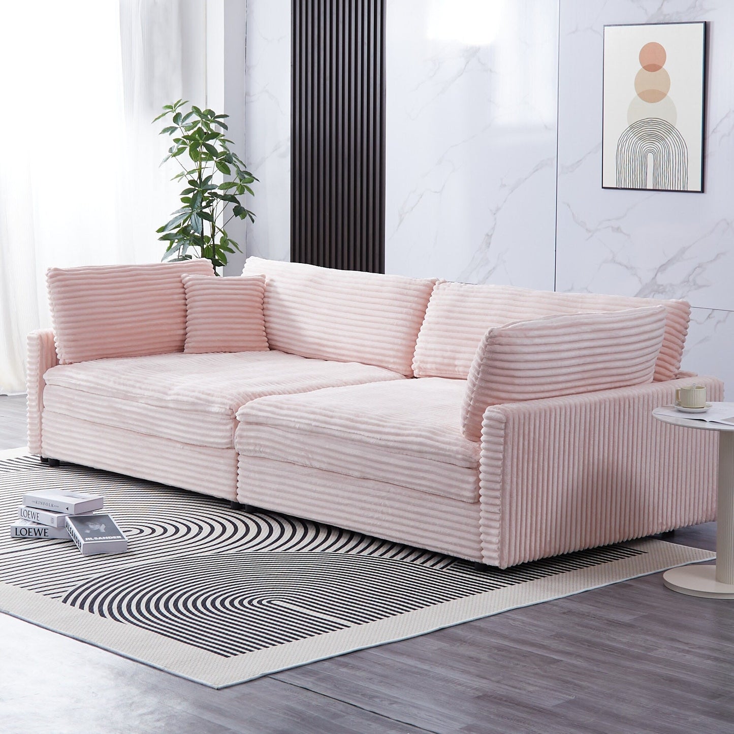 Canapé en velours côtelé noir de 112 pouces : deux coussins décoratifs, quatre dossiers, ouvrant un nouveau style pour l'espace décontracté du salon