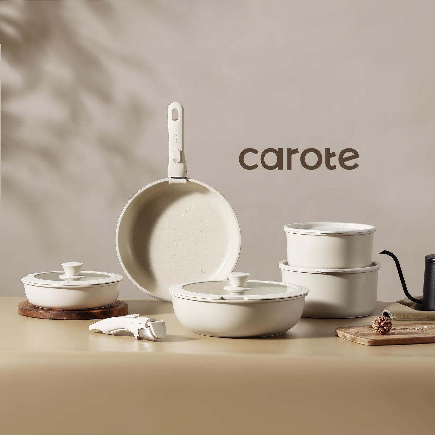 Ensemble de 11 casseroles et poêles antiadhésives avec poignée amovible, ustensiles de cuisine à induction antiadhésifs avec poignée amovible