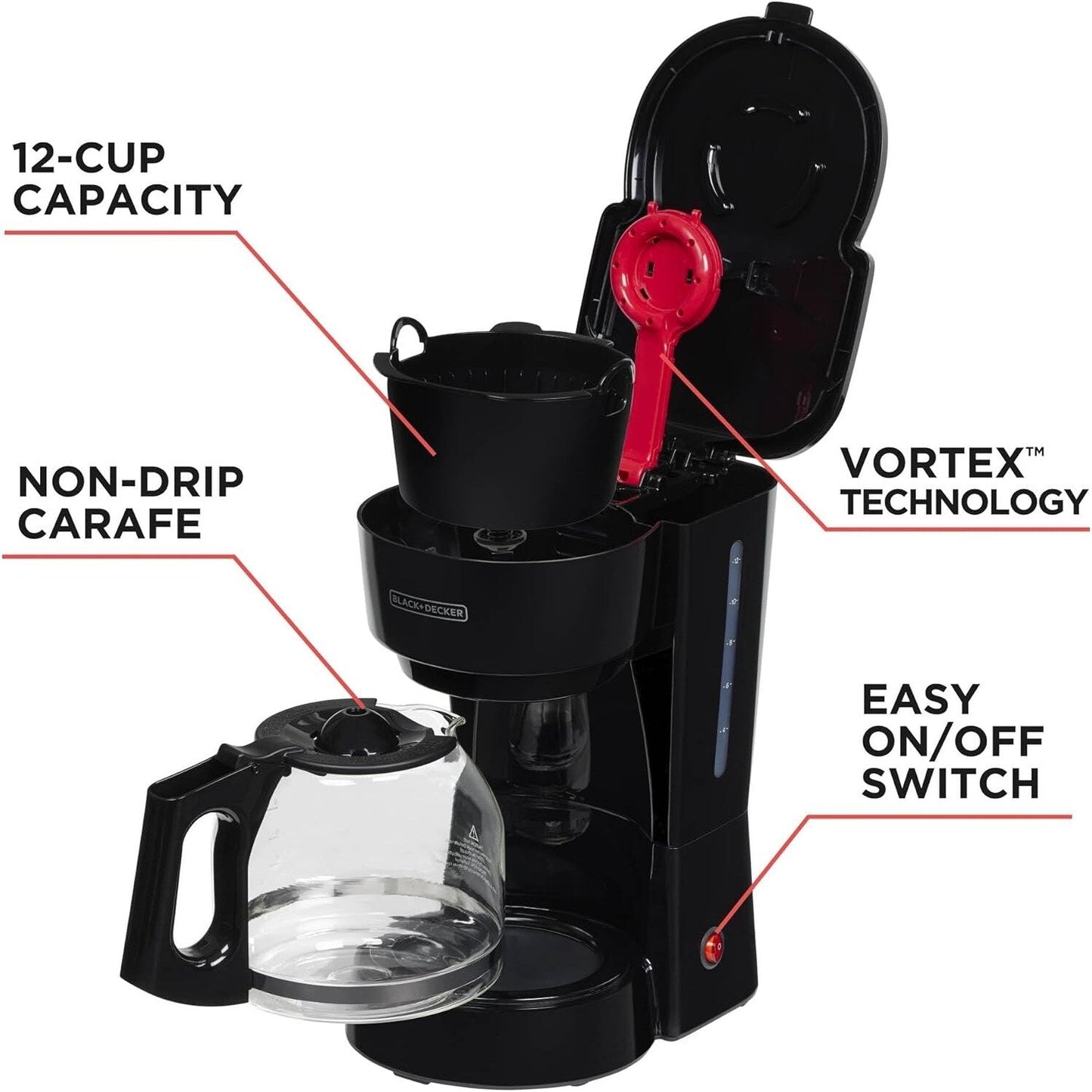 Cafetière 12 tasses, technologie Vortex, carafe anti-goutte