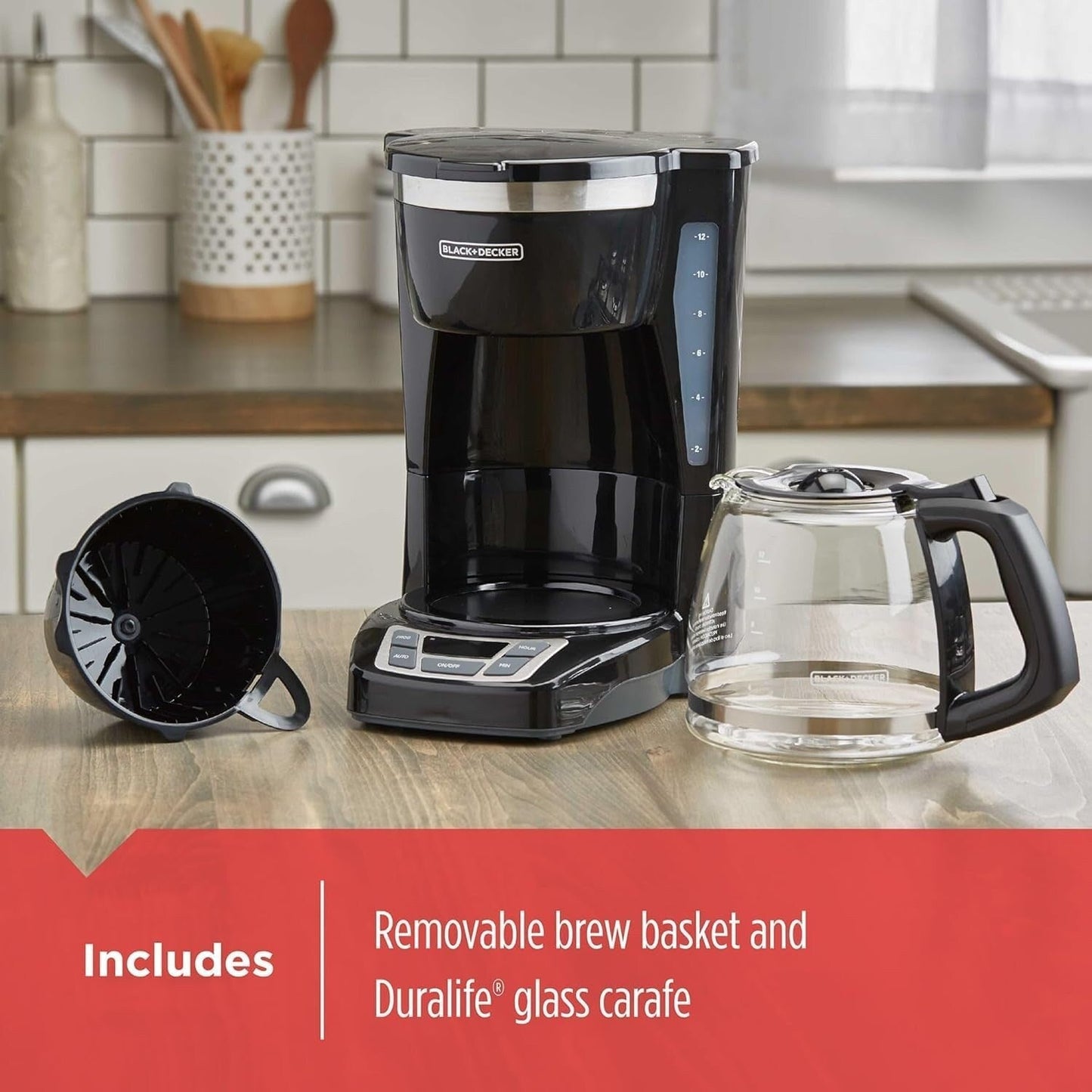 Cafetière numérique 12 tasses, programmable, filtre lavable, Sneak-A-Cup, infusion automatique, maintien de la plaque chauffante, noire