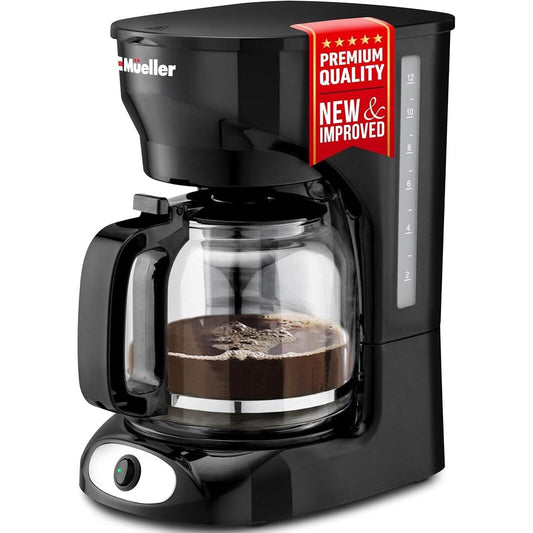 Cafetière filtre 12 tasses avec carafe en borosilicate, arrêt automatique, filtre réutilisable, anti-goutte et maintien au chaud