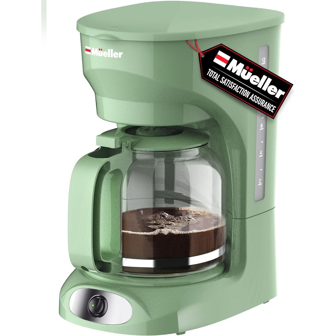 Cafetière filtre verte 12 tasses, carafe en borosilicate, arrêt automatique, filtre réutilisable, conception anti-goutte