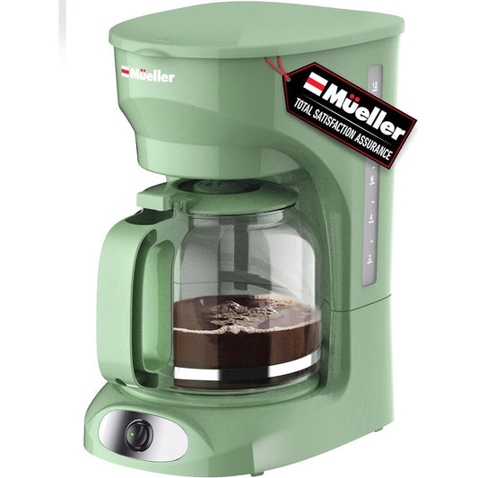 Cafetière filtre verte 12 tasses, carafe en borosilicate, arrêt automatique, filtre réutilisable, conception anti-goutte