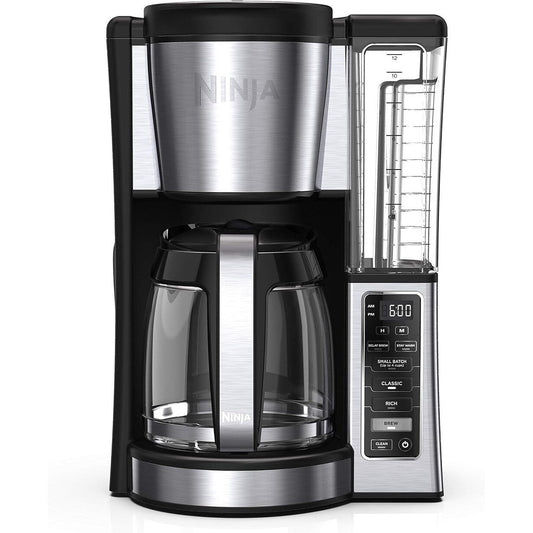 Cafetière programmable 12 tasses, 2 modes d'infusion, plaque chauffante réglable, réservoir de 1,7 l, infusion différée, acier inoxydable noir