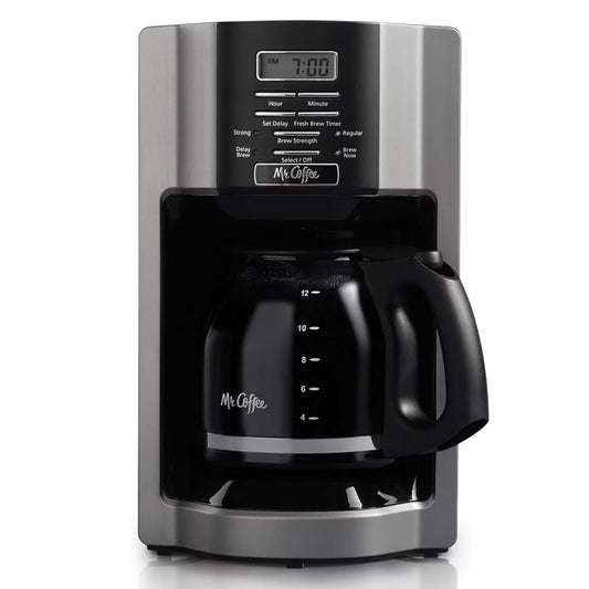 Cafetière programmable 12 tasses à infusion rapide, couleur argent