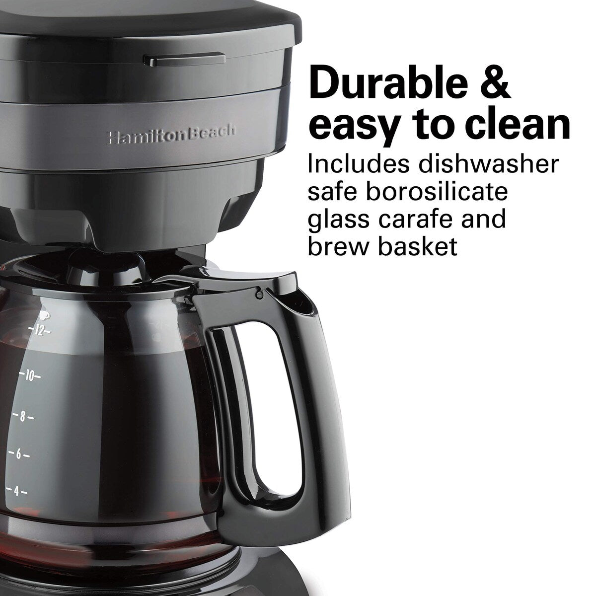 Cafetière goutte à goutte programmable 12 tasses avec 3 options d'infusion, carafe en verre, pause et versement automatiques, acier inoxydable noir (46293)