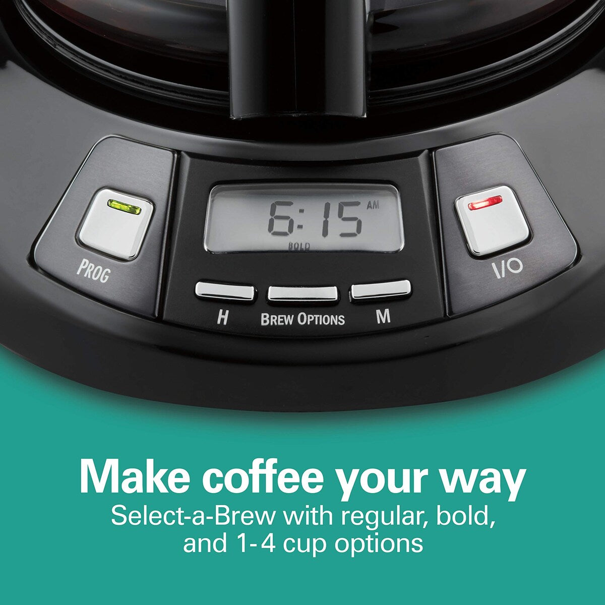 Cafetière goutte à goutte programmable 12 tasses avec 3 options d'infusion, carafe en verre, pause et versement automatiques, acier inoxydable noir (46293)