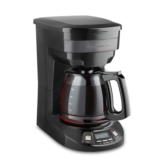 Cafetière goutte à goutte programmable 12 tasses avec 3 options d'infusion, carafe en verre, pause et versement automatiques, acier inoxydable noir (46293)