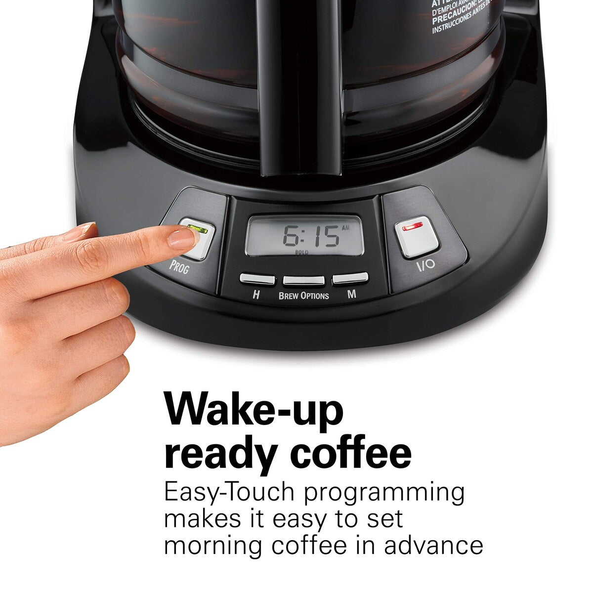 Cafetière goutte à goutte programmable 12 tasses avec 3 options d'infusion, carafe en verre, pause et versement automatiques, acier inoxydable noir (46293)
