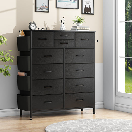 Commode haute en tissu à 12 tiroirs pour chambre à coucher