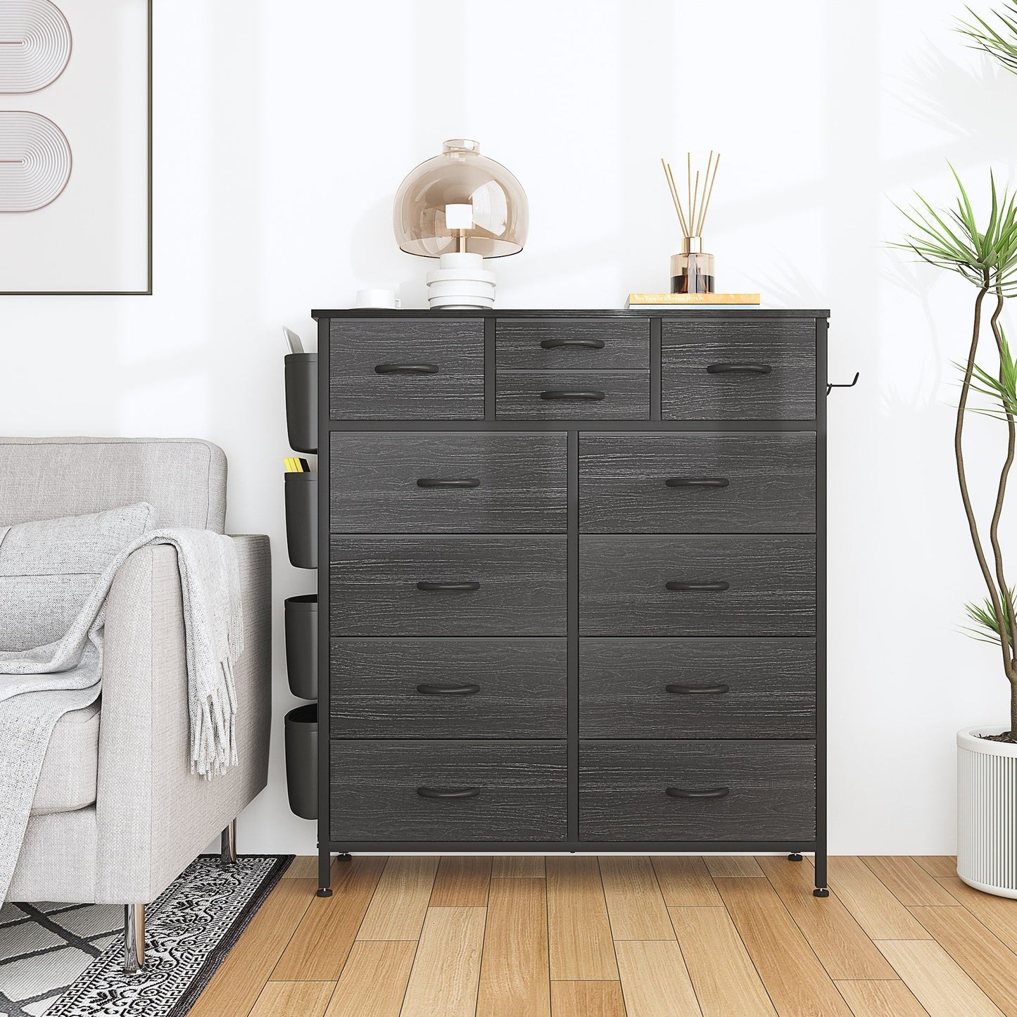 Commode haute en tissu à 12 tiroirs pour chambre à coucher