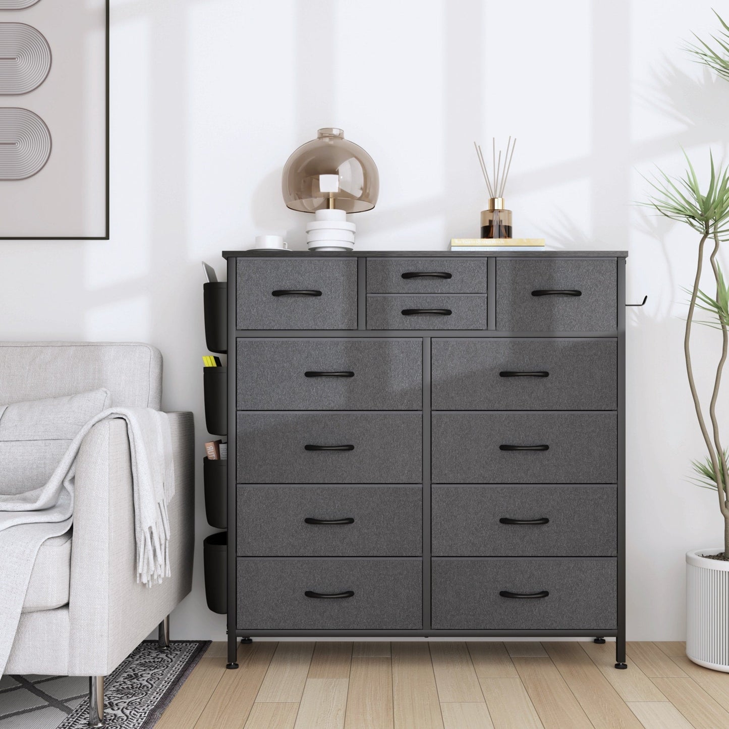 Commode haute en tissu à 12 tiroirs pour chambre à coucher
