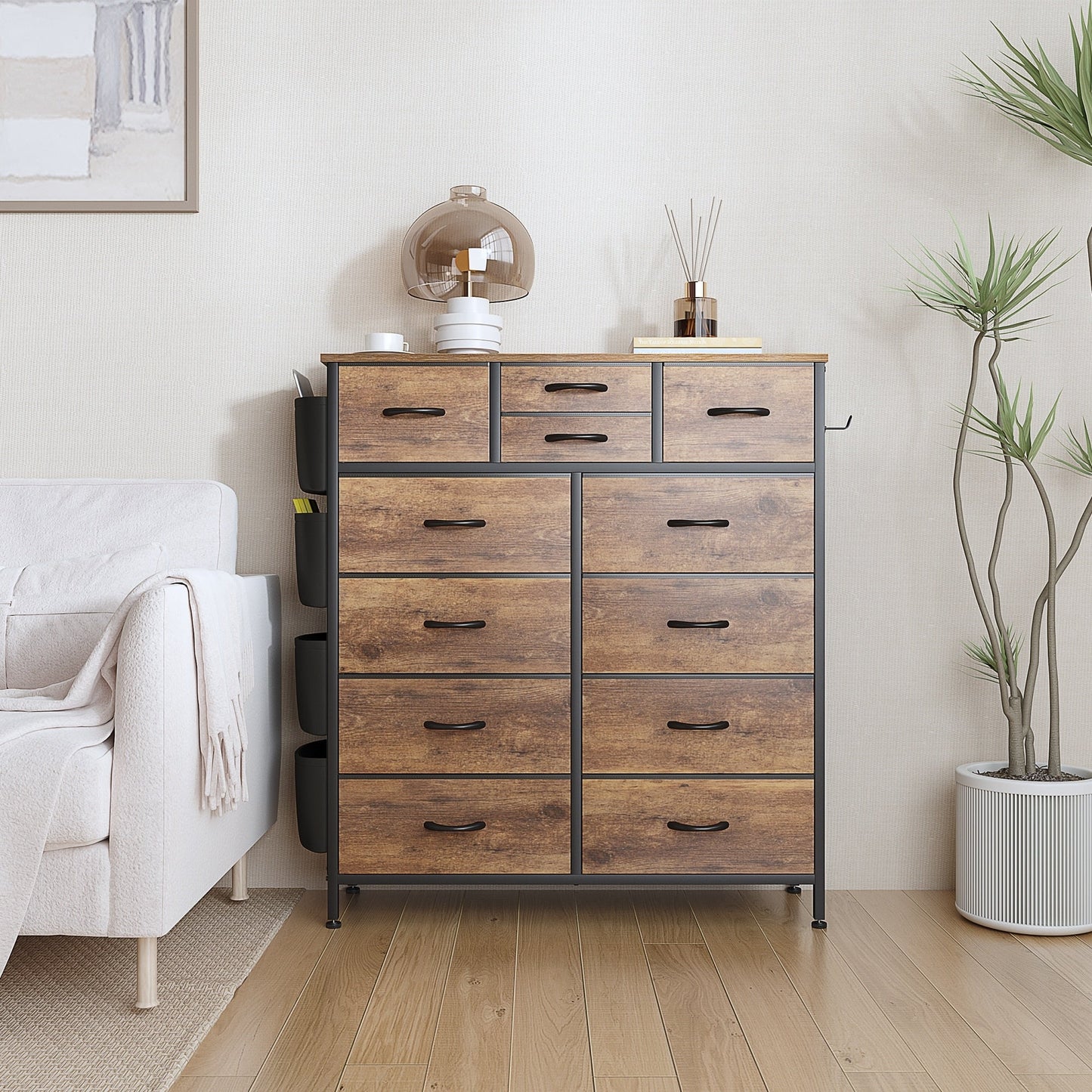Commode haute en tissu à 12 tiroirs pour chambre à coucher