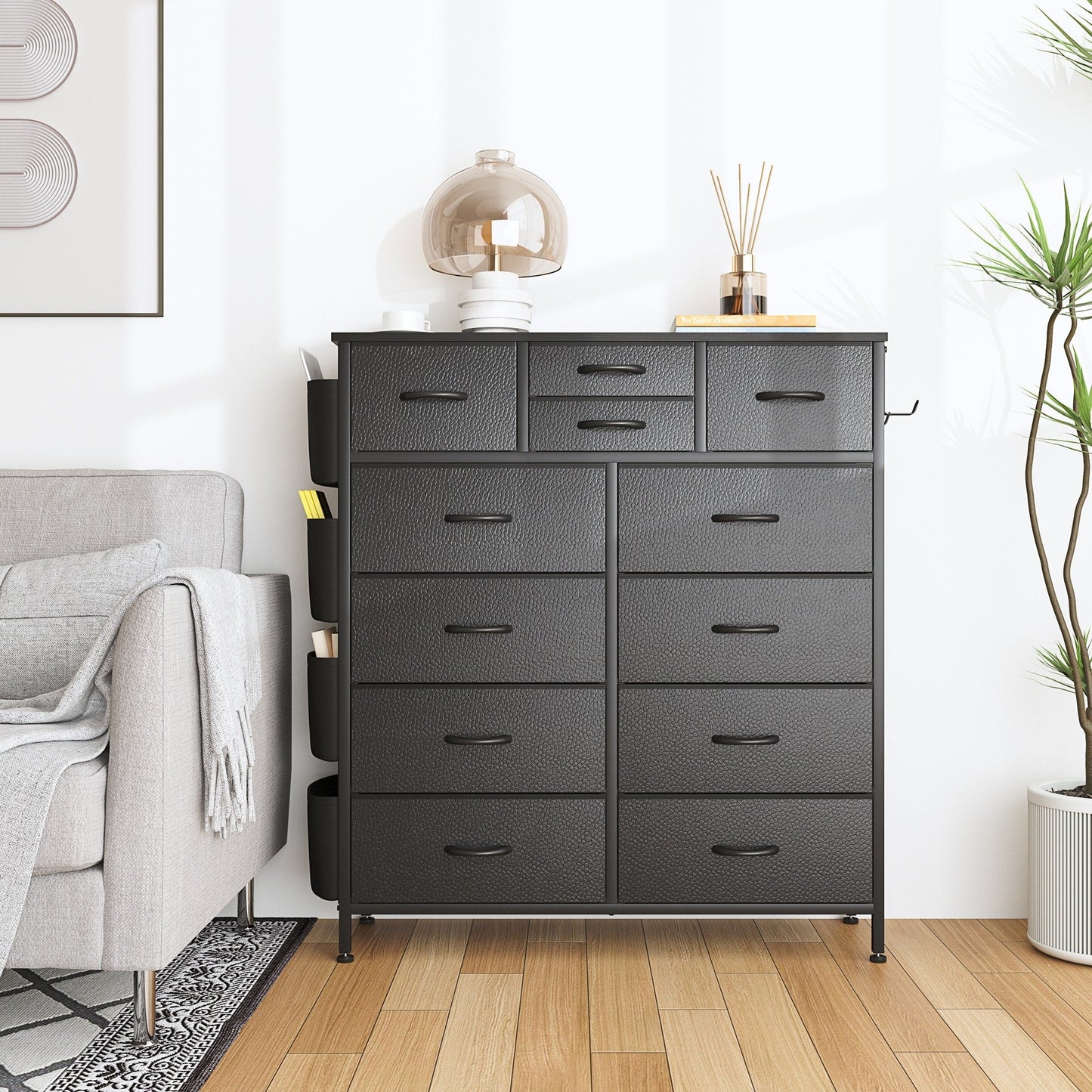 Commode haute en tissu à 12 tiroirs pour chambre à coucher