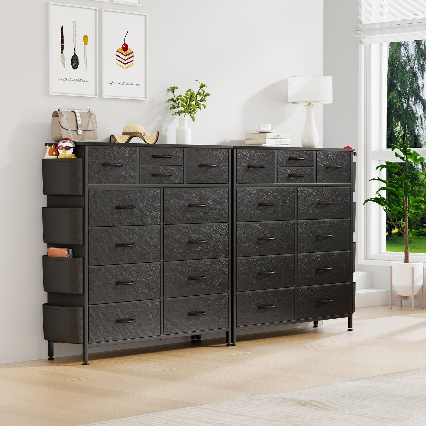 Commode haute en tissu à 12 tiroirs pour chambre à coucher