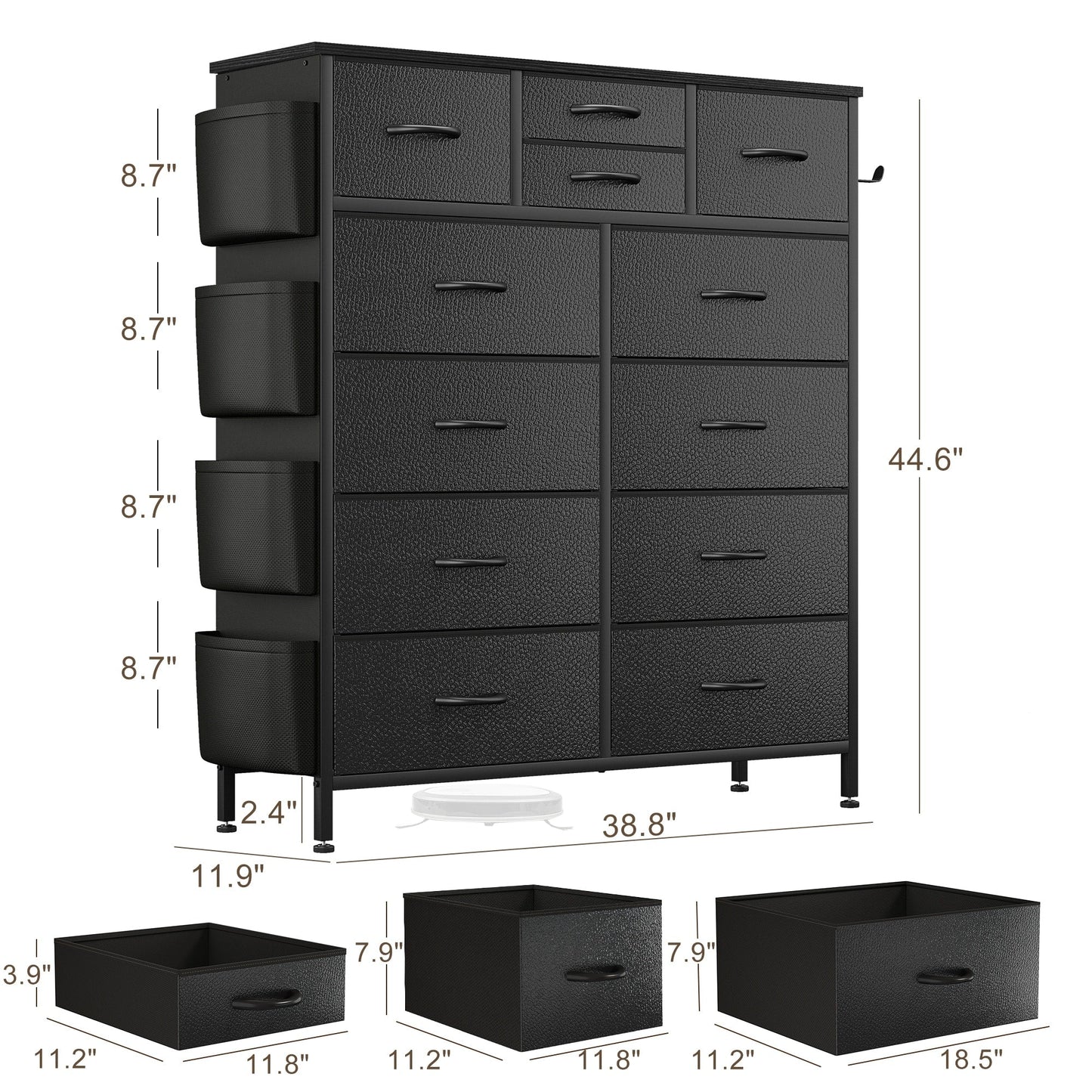 Commode haute en tissu à 12 tiroirs pour chambre à coucher