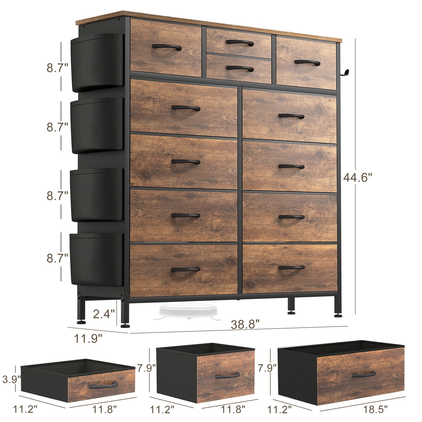 Commode haute en tissu à 12 tiroirs pour chambre à coucher