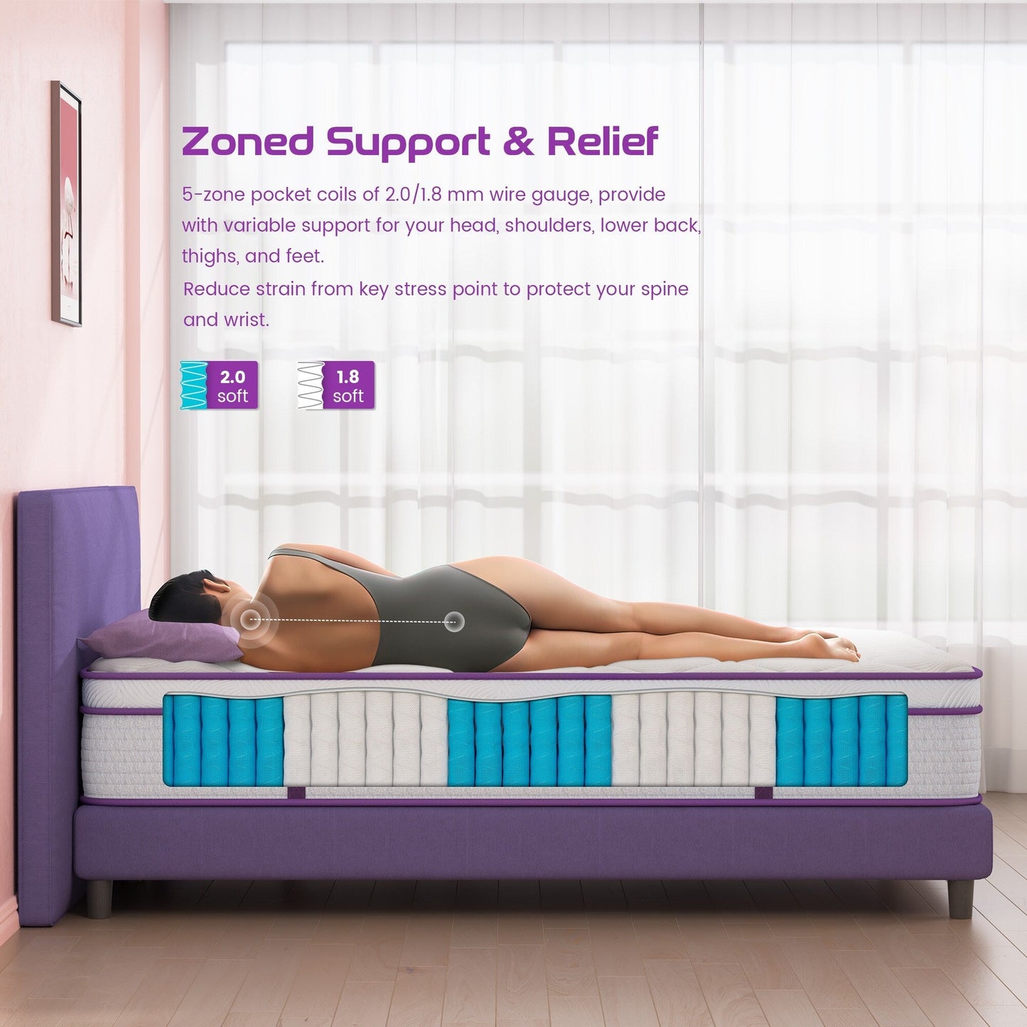 Matelas hybride 12 pouces, mousse à mémoire de forme et ressorts ensachés individuellement, matelas dans une boîte