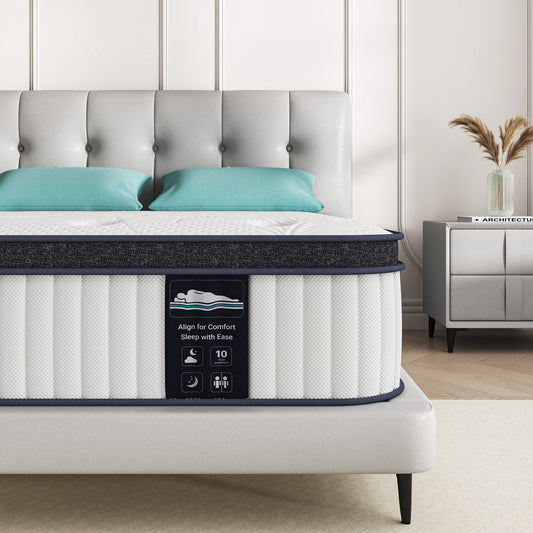 Matelas hybride 12 - Mousse de charbon de bambou, ressorts ensachés 5 zones, certifié CertiPUR-US®, soutien moyennement ferme