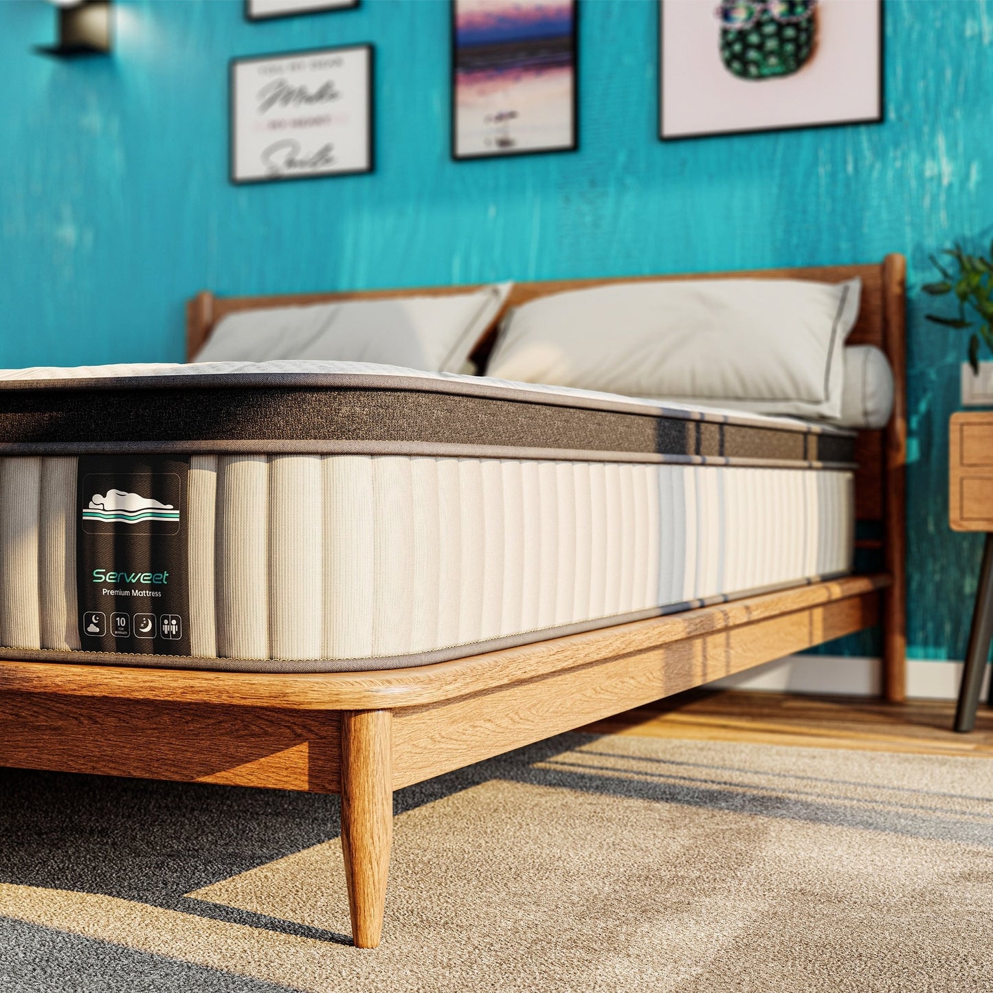 Matelas hybride 12 - Mousse de charbon de bambou, ressorts ensachés 5 zones, certifié CertiPUR-US®, soutien moyennement ferme