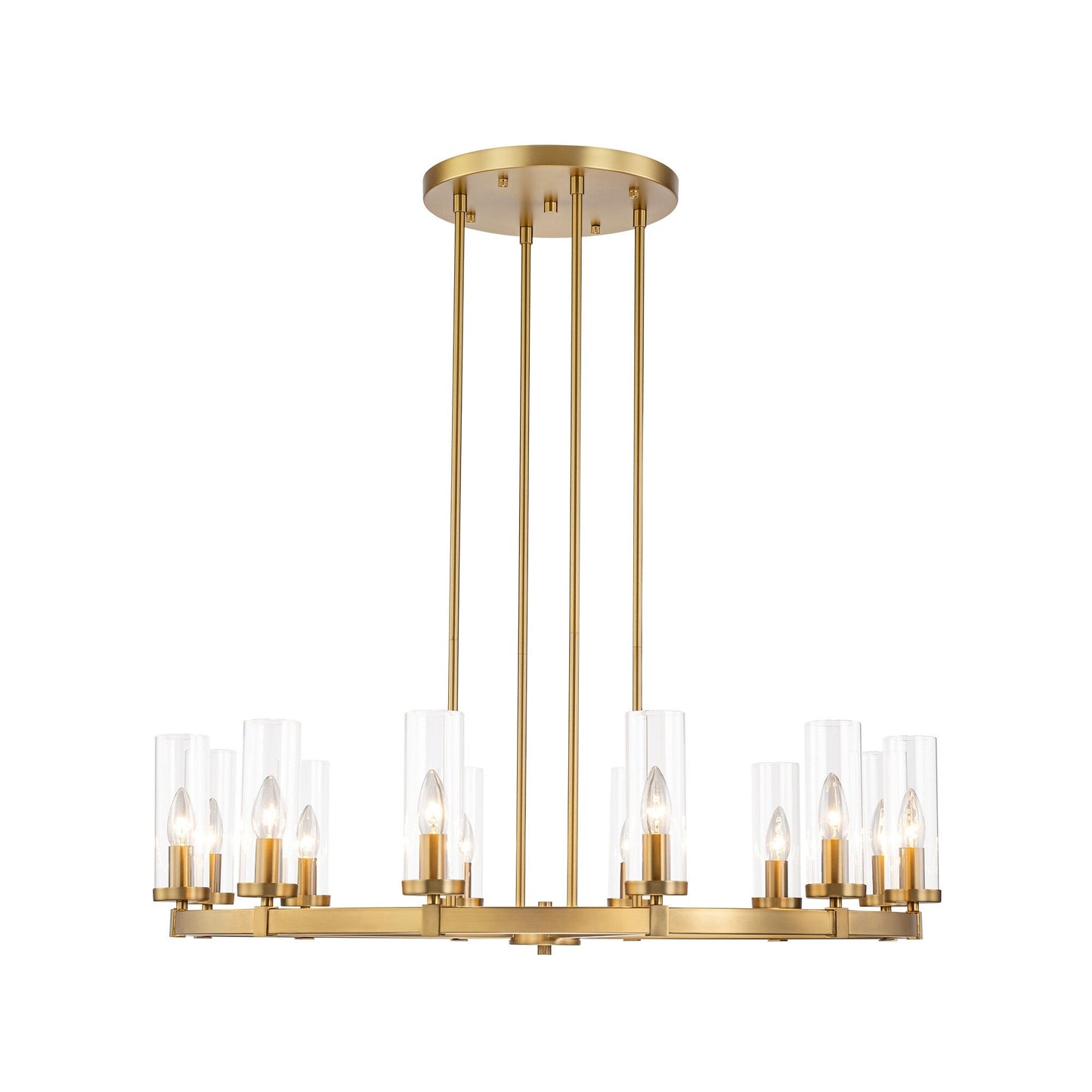 Lustre à 12 lumières en forme de roue de chariot, style moderne du milieu du siècle, en verre transparent, de couleur or/noir, grand modèle