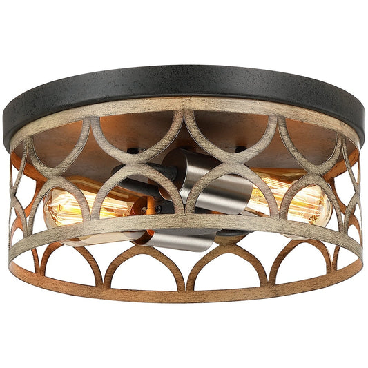 Plafonnier encastré à 2 lumières, 12 po, bronze et bois – 12 W