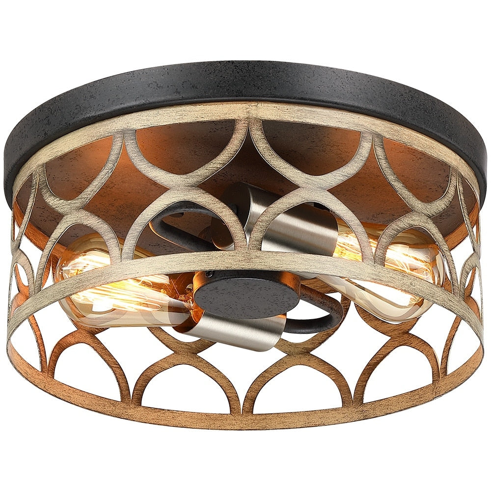 Plafonnier encastré à 2 lumières, 12 po, bronze et bois – 12 W