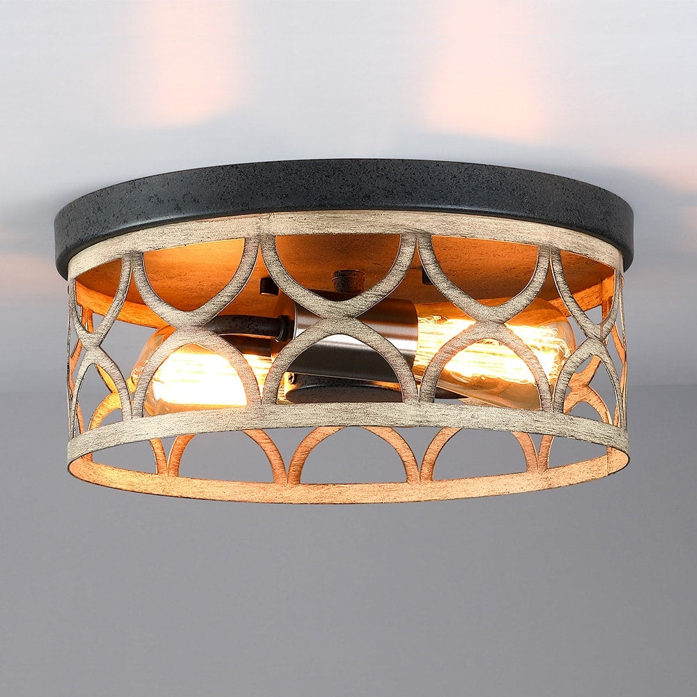 Plafonnier encastré à 2 lumières, 12 po, bronze et bois – 12 W