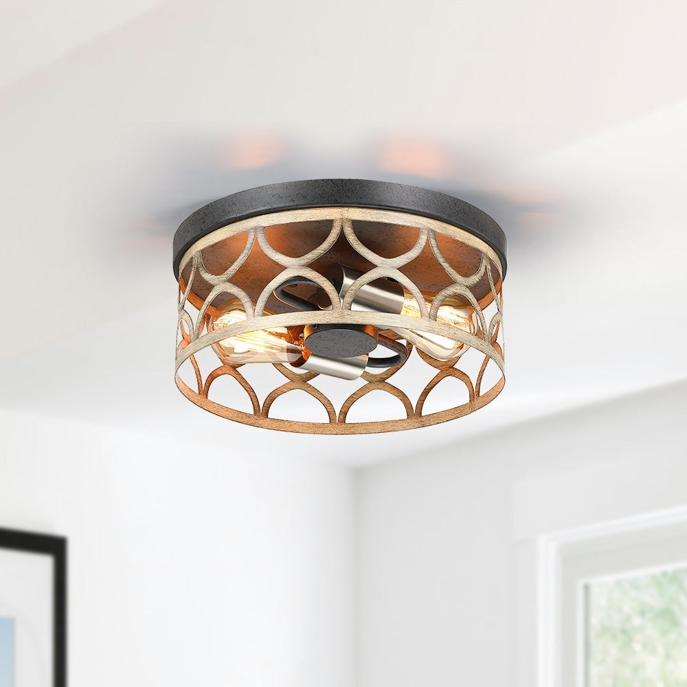 Plafonnier encastré à 2 lumières, 12 po, bronze et bois – 12 W
