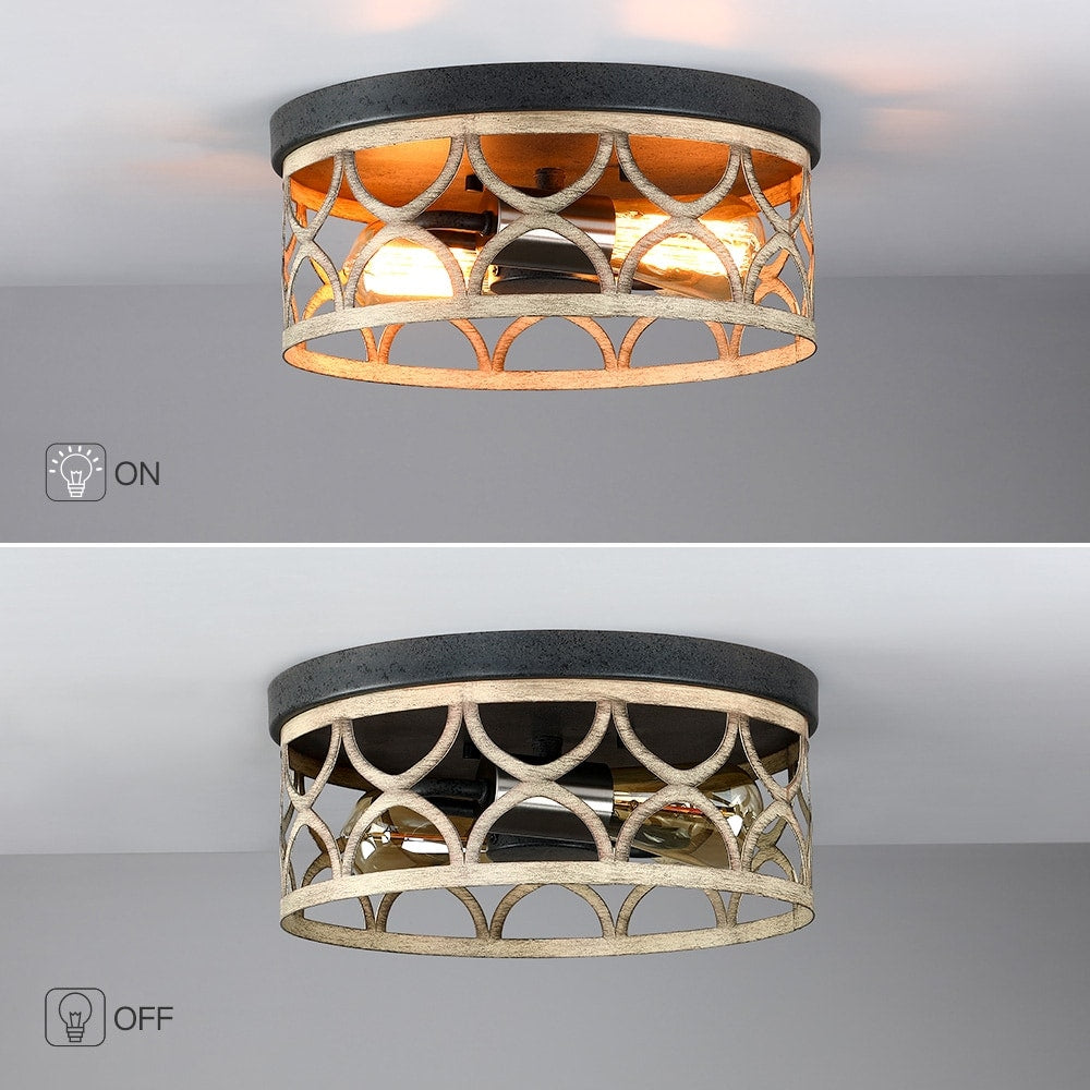 Plafonnier encastré à 2 lumières, 12 po, bronze et bois – 12 W