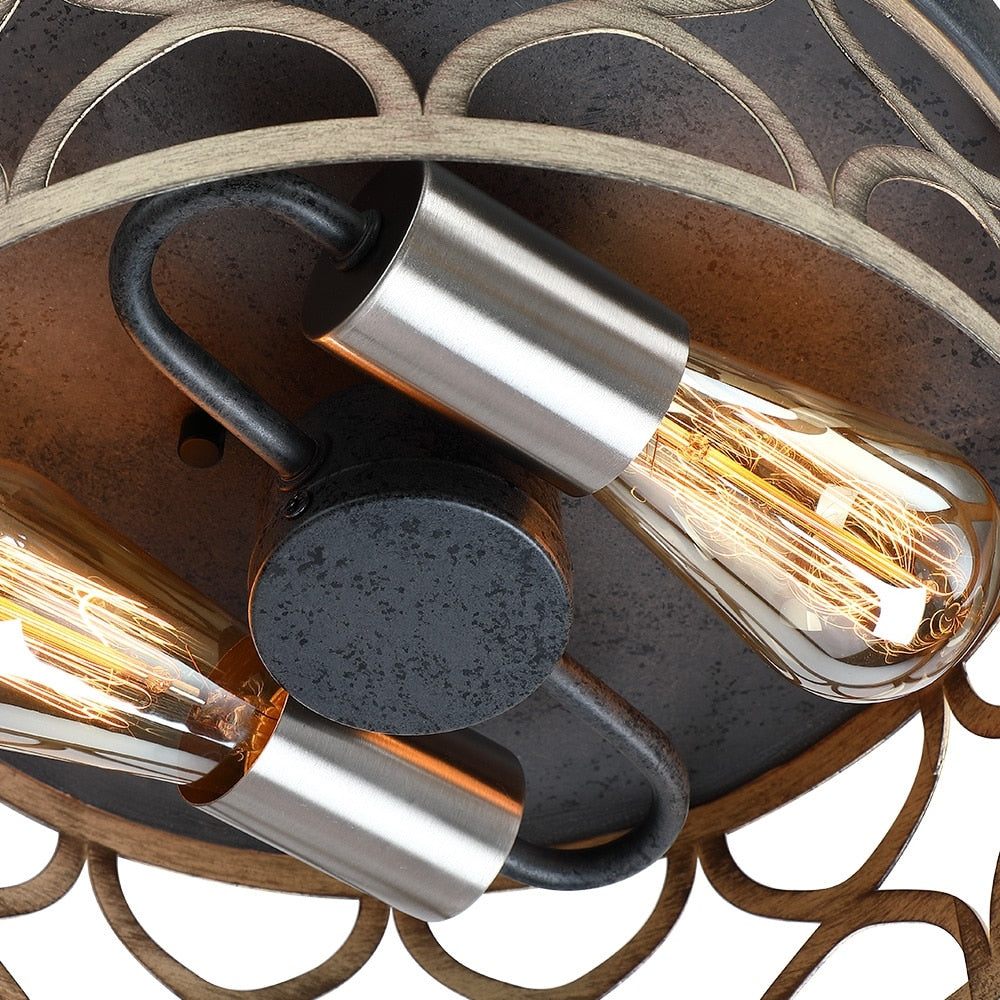 Plafonnier encastré à 2 lumières, 12 po, bronze et bois – 12 W