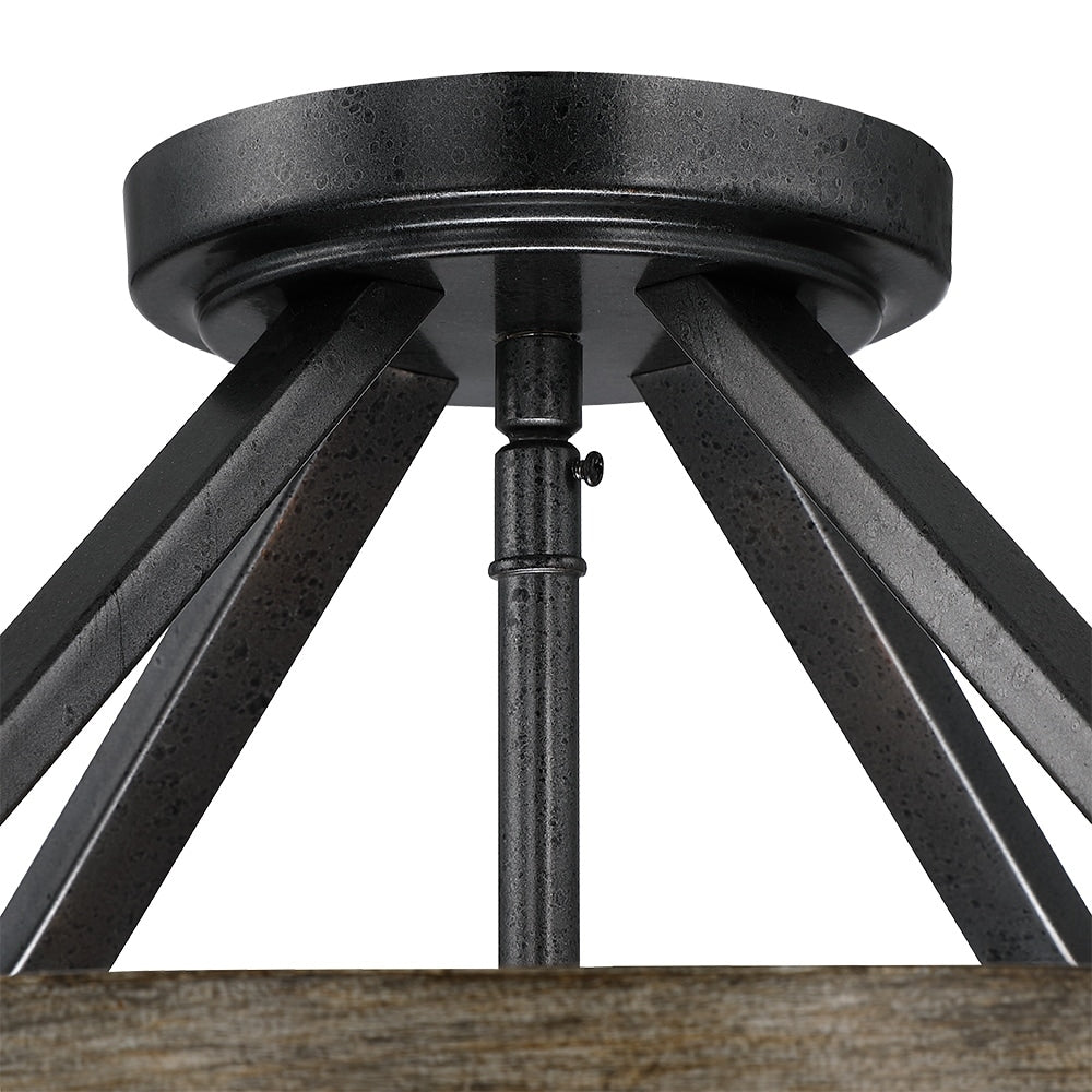Plafonnier semi-encastré de style campagnard moderne à 4 lumières, 12,5 po, en fer naturel et imitation bois vieilli - 12,5 W