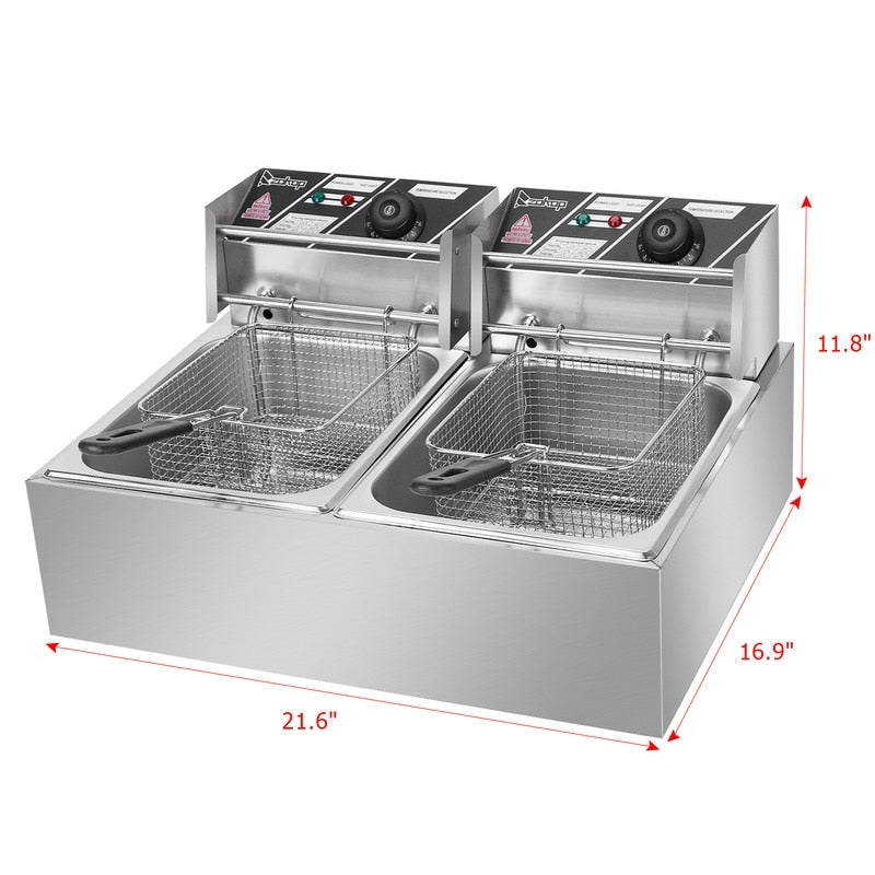 Friteuse électrique à double cylindre en acier inoxydable de 12,7 QT/12 L