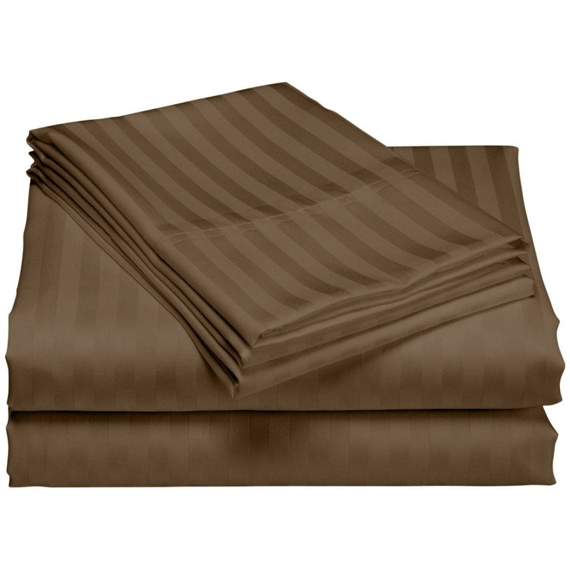 Parure de draps de luxe à rayures en coton 1 200 fils au pouce carré, avec poche profonde