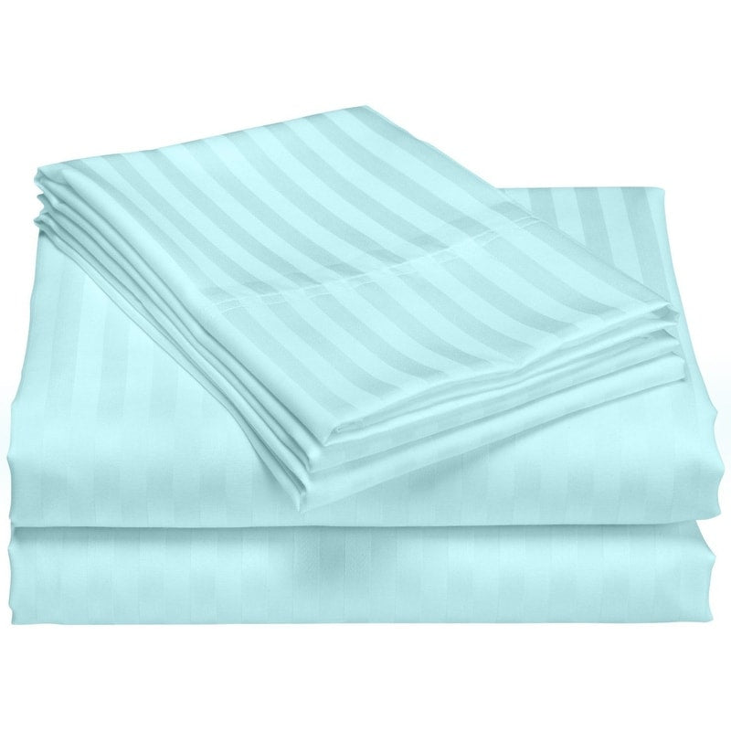 Parure de draps de luxe à rayures en coton 1 200 fils au pouce carré, avec poche profonde