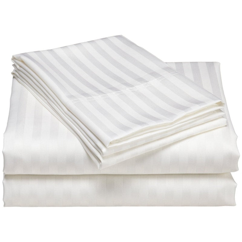 Parure de draps de luxe à rayures en coton 1 200 fils au pouce carré, avec poche profonde