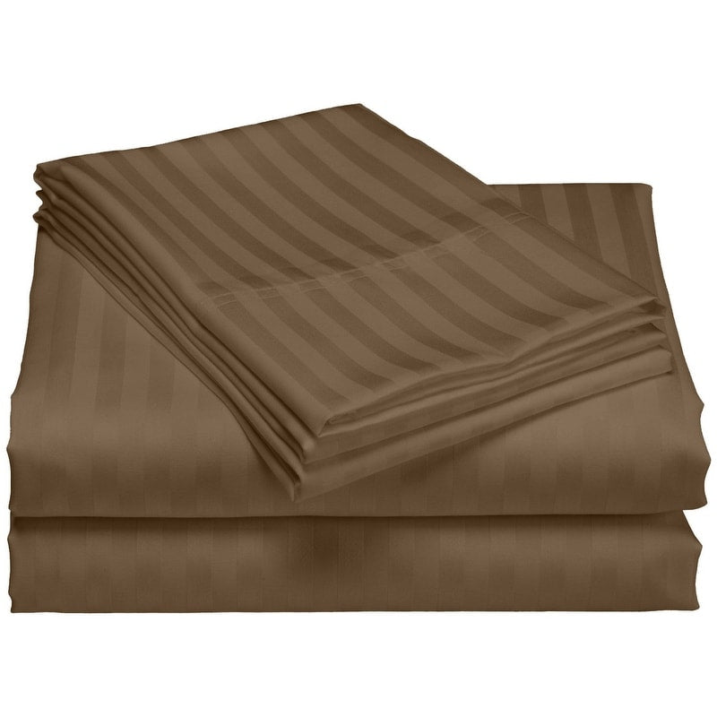 Parure de draps de luxe à rayures en coton 1 200 fils au pouce carré, avec poche profonde