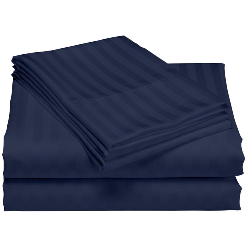 Parure de draps de luxe à rayures en coton 1 200 fils au pouce carré, avec poche profonde