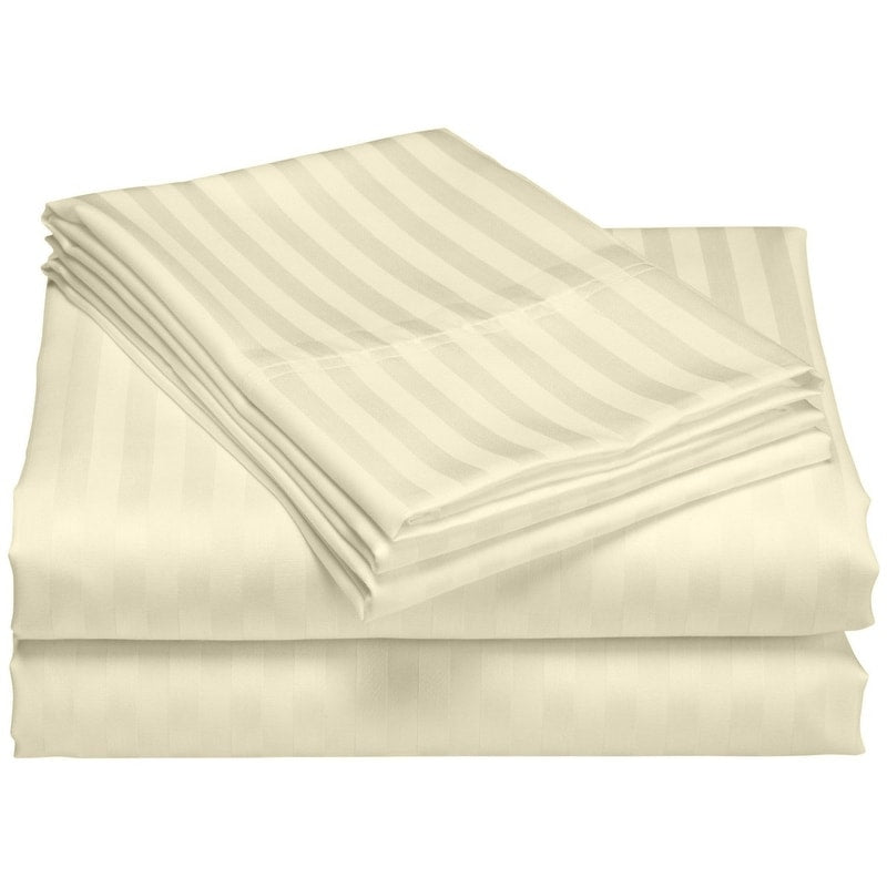 Parure de draps de luxe à rayures en coton 1 200 fils au pouce carré, avec poche profonde