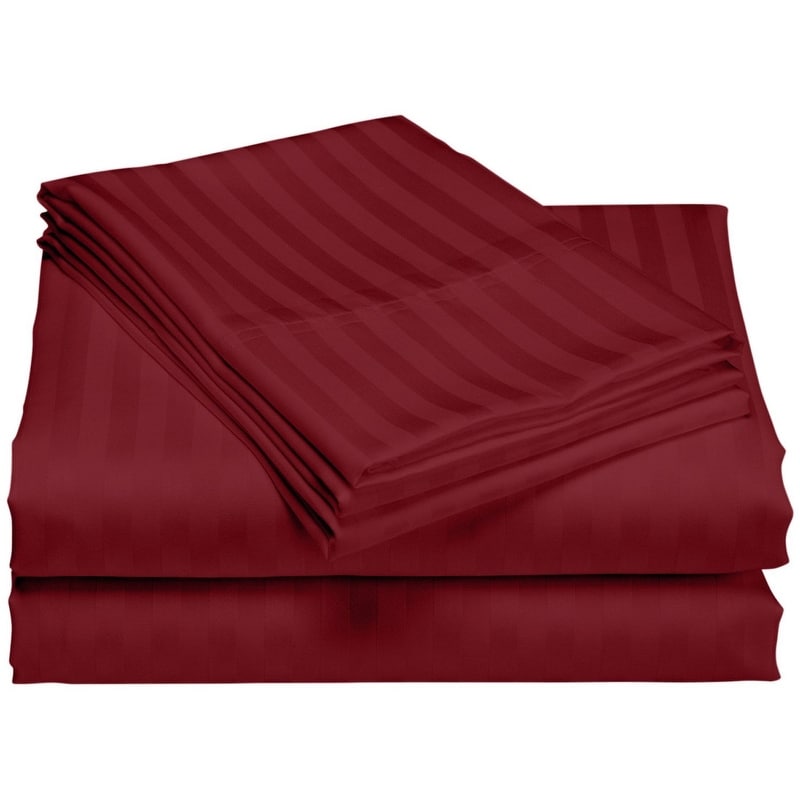 Parure de draps de luxe à rayures en coton 1 200 fils au pouce carré, avec poche profonde