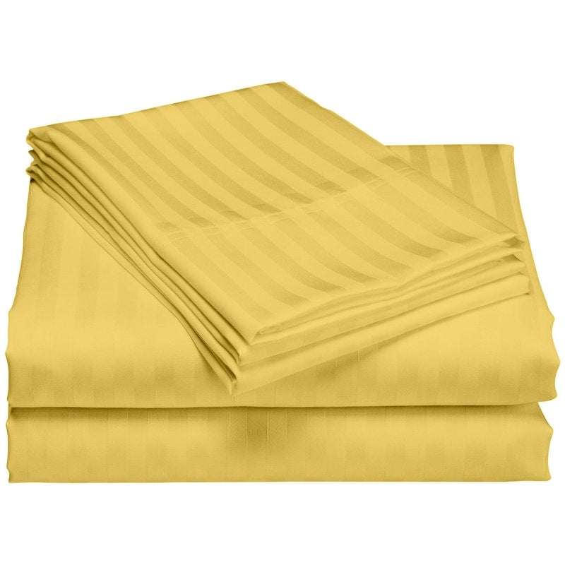 Parure de draps de luxe à rayures en coton 1 200 fils au pouce carré, avec poche profonde