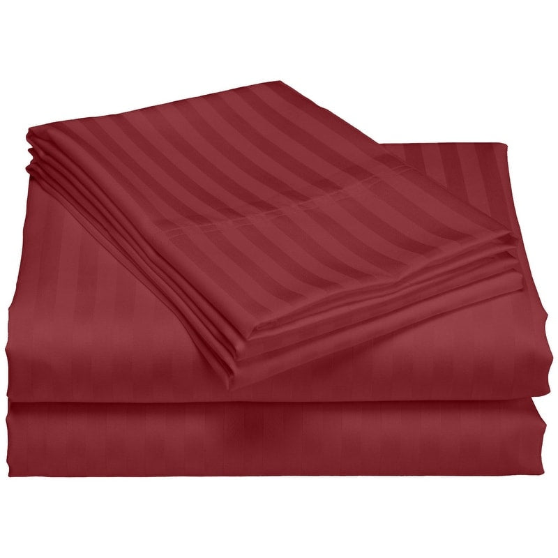 Parure de draps de luxe à rayures en coton 1 200 fils au pouce carré, avec poche profonde