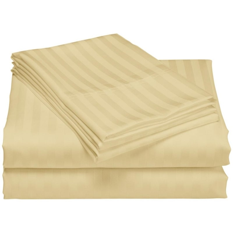 Parure de draps de luxe à rayures en coton 1 200 fils au pouce carré, avec poche profonde