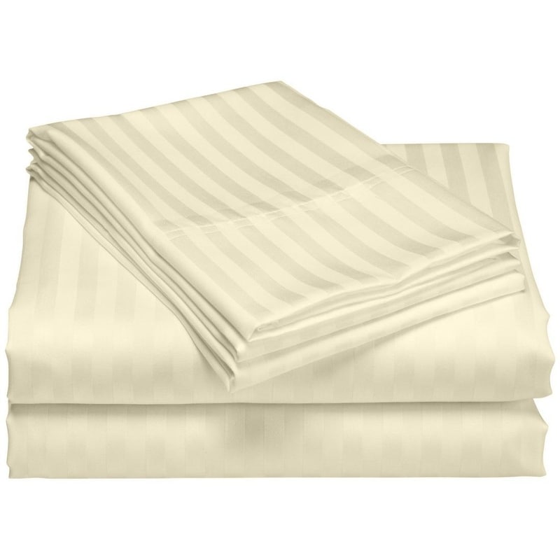 Parure de draps de luxe à rayures en coton 1 200 fils au pouce carré, avec poche profonde