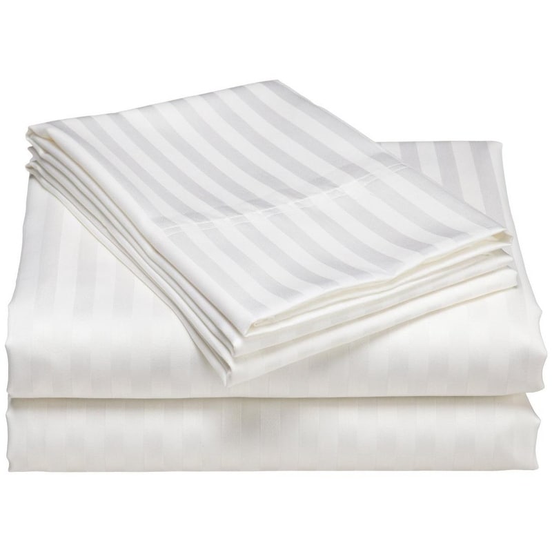 Parure de draps de luxe à rayures en coton 1 200 fils au pouce carré, avec poche profonde