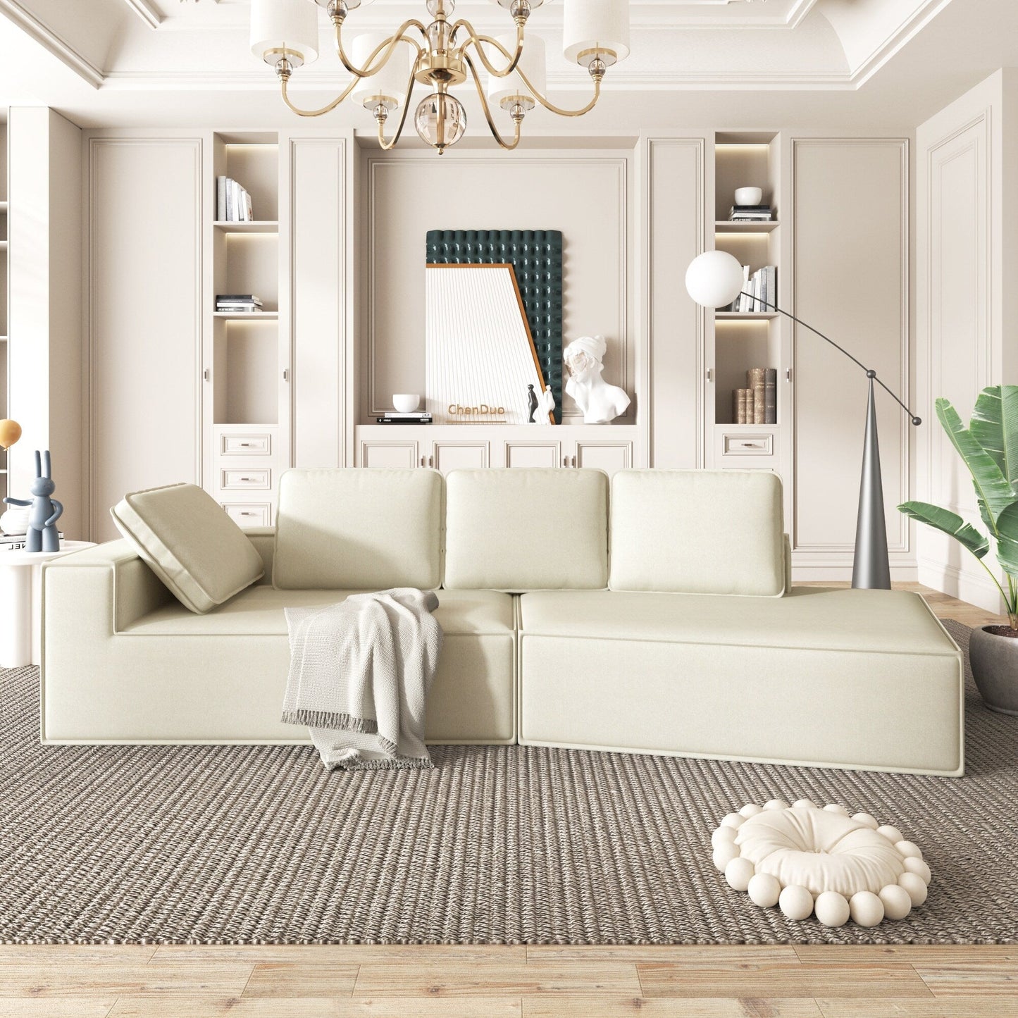 Canapé-lit d'intérieur moderne et élégant, 125 cm, aux lignes épurées, pour le salon, beige