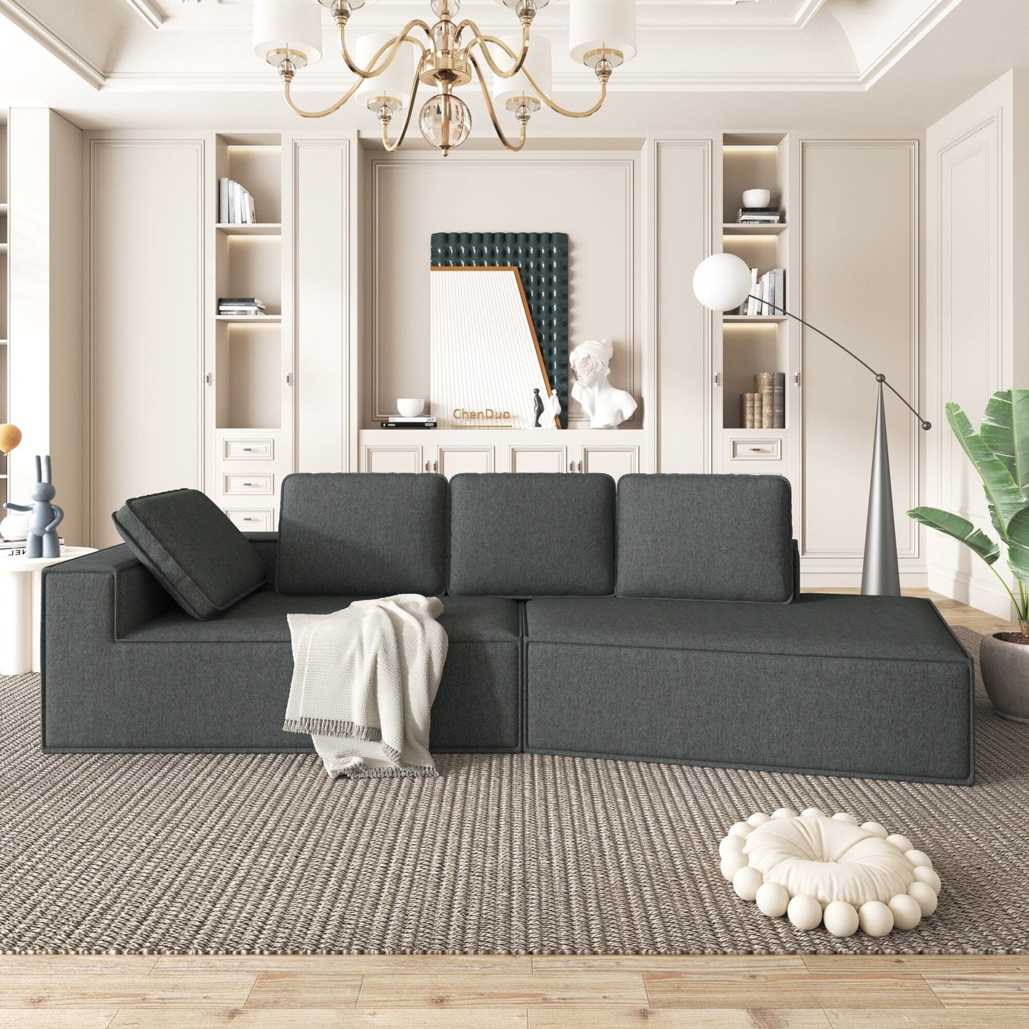 Canapé-lit d'intérieur moderne et élégant, 125 cm, aux lignes épurées, pour le salon, beige
