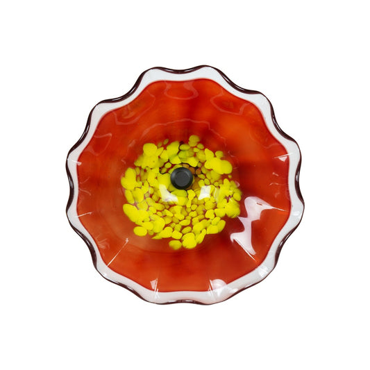 Décoration murale en verre rouge Fiore Bloom de 12 pouces de diamètre