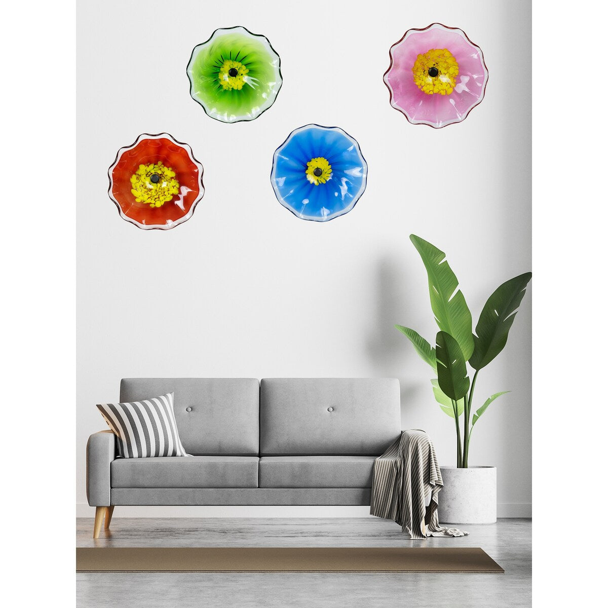 Décoration murale en verre rouge Fiore Bloom de 12 pouces de diamètre